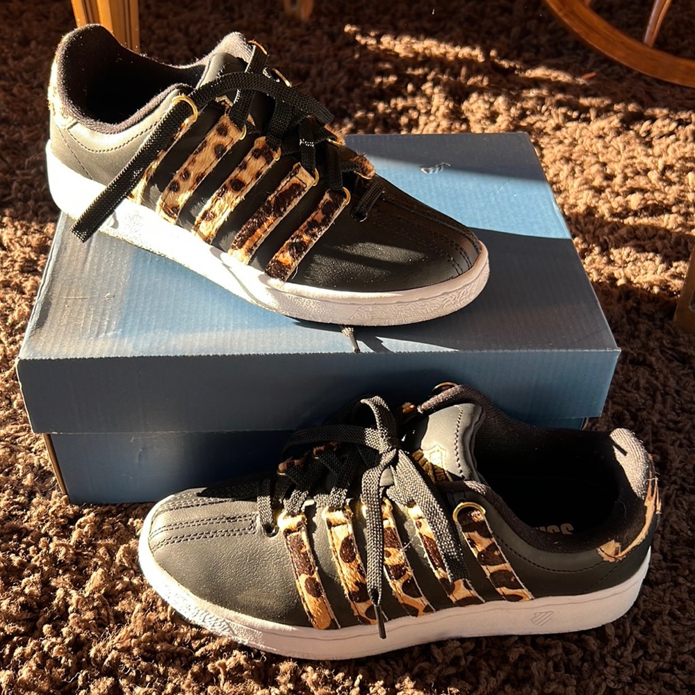 K-Swiss black leopard print sneakers